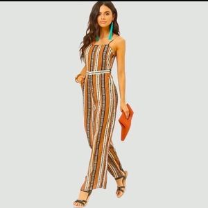 NWT Forever 21 Rust Striped Jumpsuit